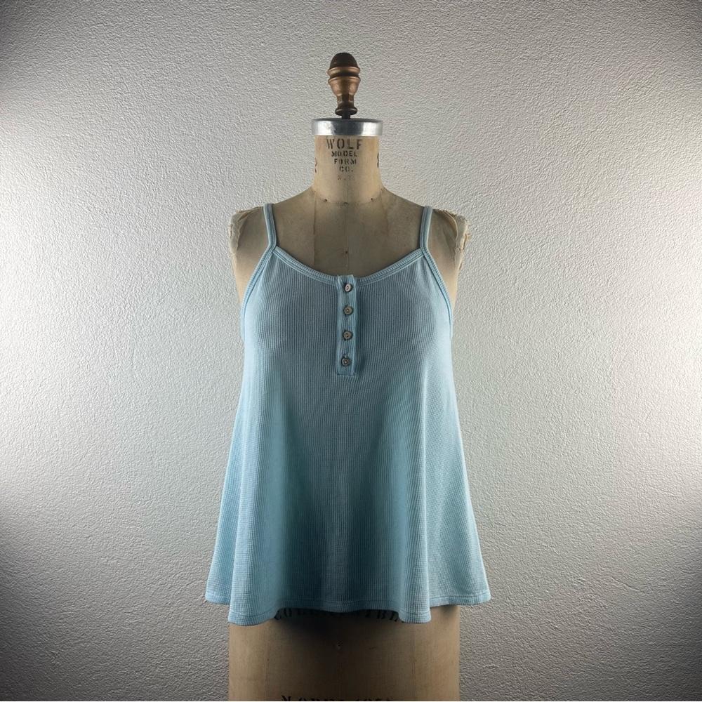 Art Class l L Girls Light Blue Waffle Knit Thermal Button Down Swing Tank Top